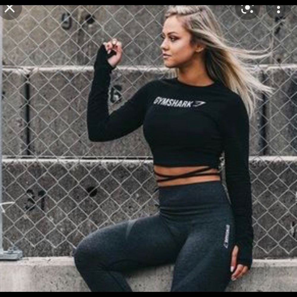 Gymshark black long sleeve crop top with ribbon tie